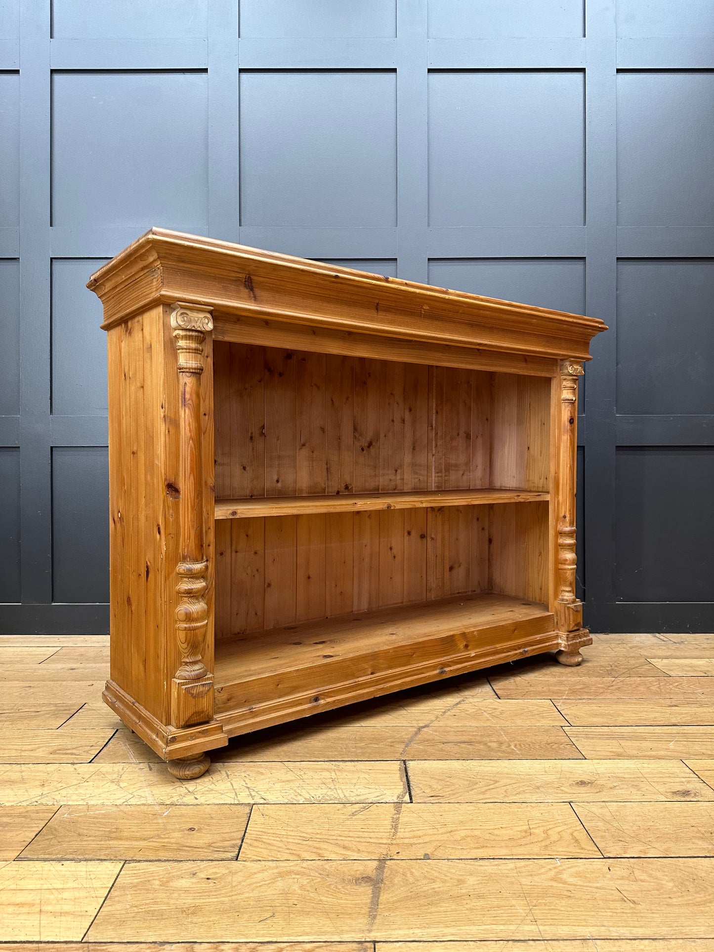 Vintage Solid Pine Low Bookcase  / Display Shelves / Pine Sideboard / Shelf