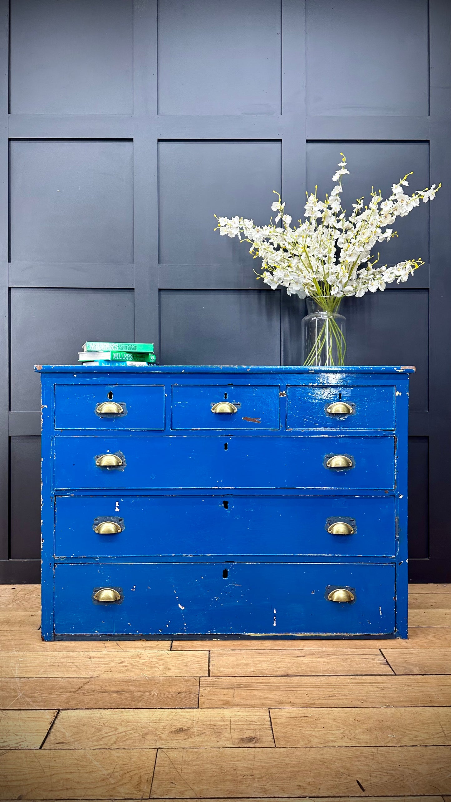 Antique Victorian Chest Of Drawers / Bedroom storage /Painted Blue Pine Drawers