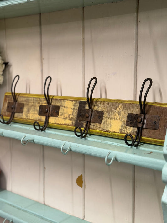 Reclaimed Wooden Coat Hooks / Vintage Rustic Coat Pegs / 4 Hook Coat Hat Rack K