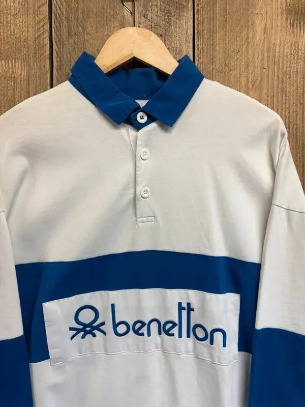 Vintage men’s Benetton Rugby Shirt Top jumper sweatshirt Medium #502