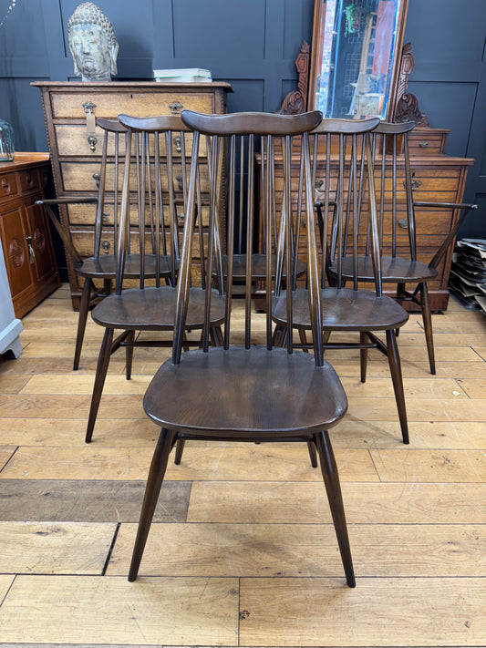 Set of 6 Vintage Ercol Goldsmith Dining Chairs / Retro kitchen Chairs Elm Beech