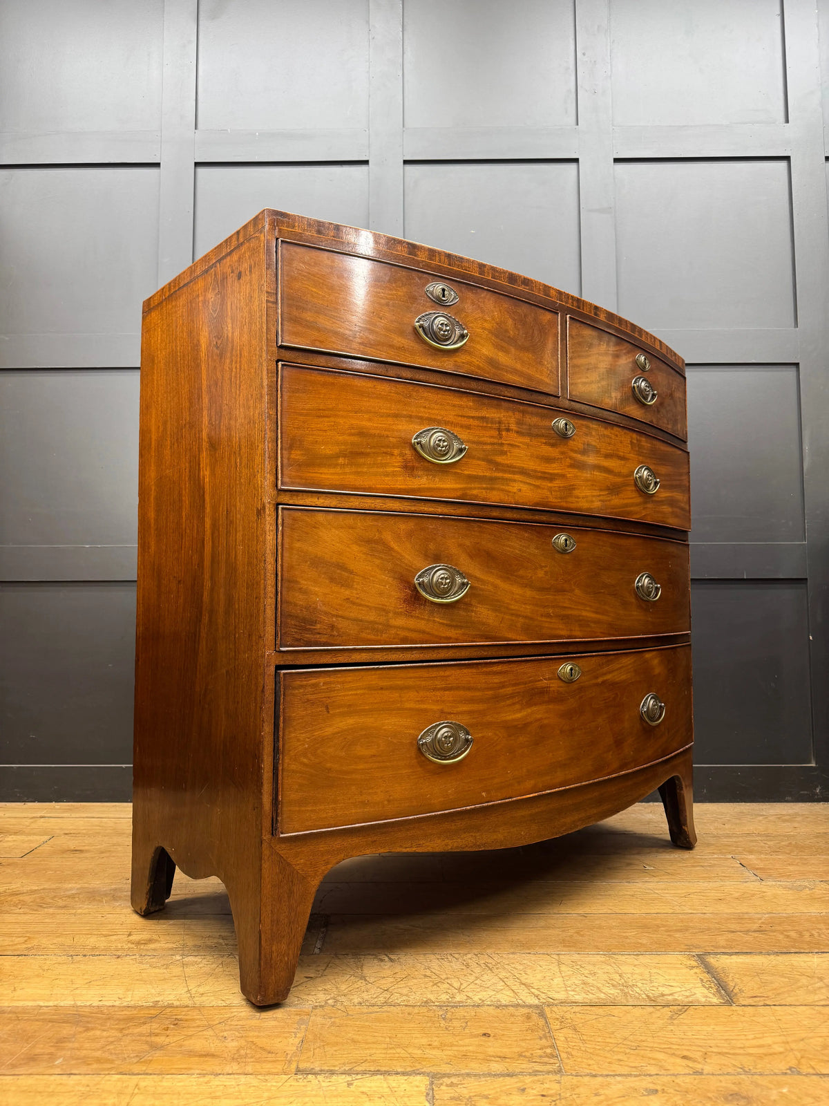 Antique Regency Mahogany Bow Front Chest Drawers Georgian Inlaid Bedroom