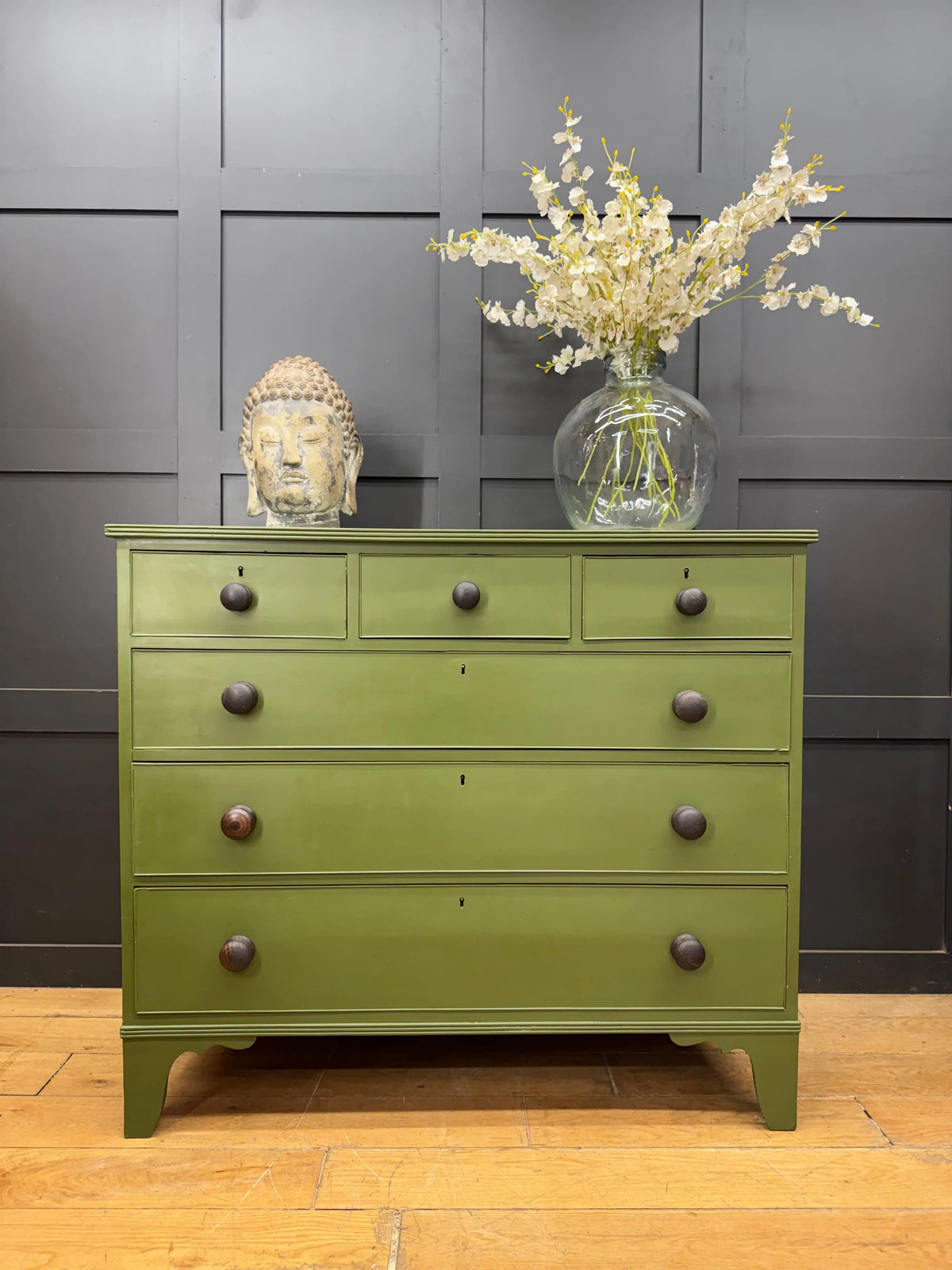 Antique Chest of Drawers Large Vintage Bedroom Storage Green Painted  Drawers
