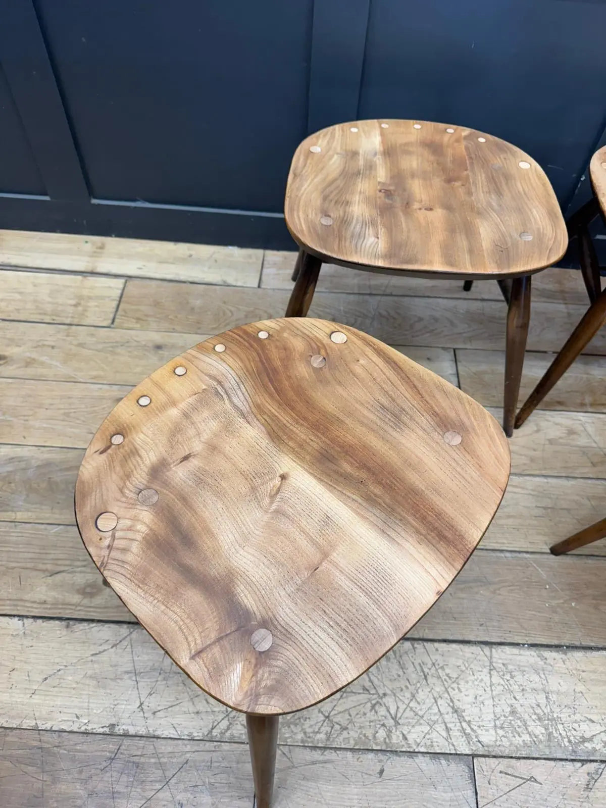 Set of 4 Ercol Elm Stools Converted Chairs Mid Century Retro Seating. Reworked RUSTIC WAREHOUSE NORFOLK