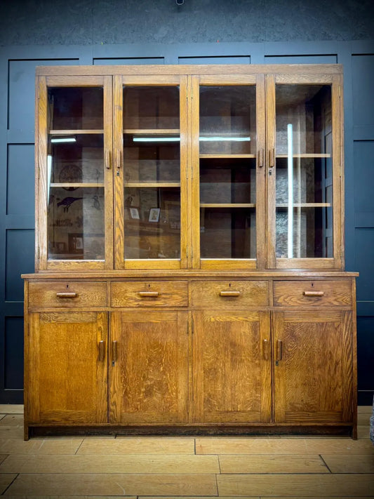 Antique Oak School Science Cabinet Glazed Display Bookcase Cupboard Pantry RUSTIC WAREHOUSE NORFOLK