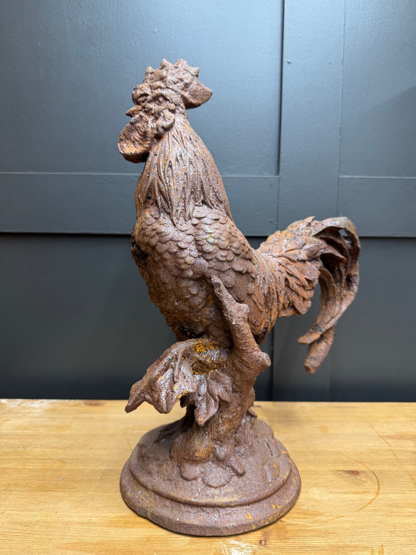 Cast Iron Cockerel / Garden Ornament / Garden Statue / Rusty Metal Cockerel