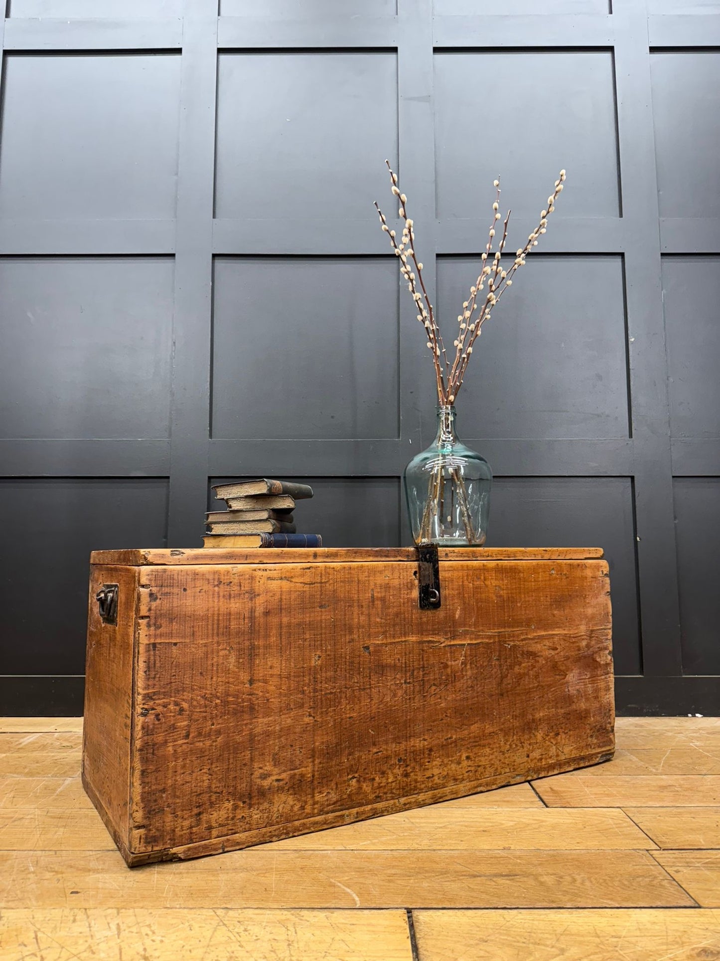 Antique Pine Storage Chest – Rustic Blanket Box / Coffee Table Trunk