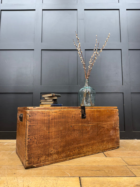 Antique Pine Storage Chest – Rustic Blanket Box / Coffee Table Trunk