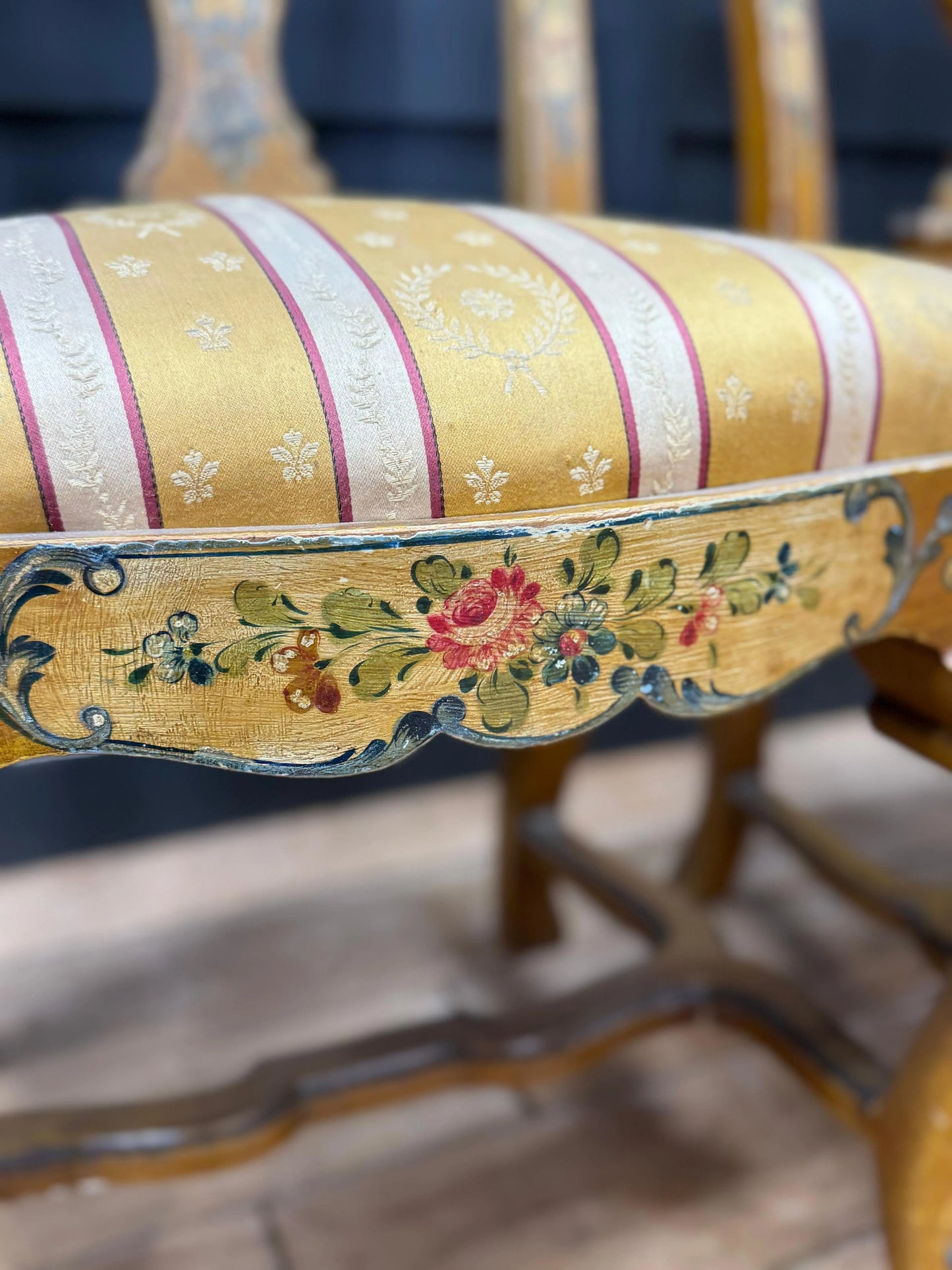 Antique Pair Italian Polychrome Painted Dining Chairs Accent Chairs Venetian RUSTIC WAREHOUSE NORFOLK