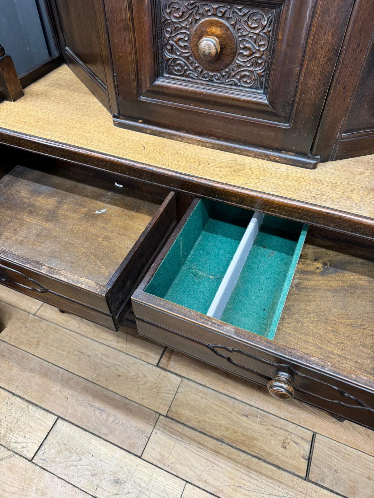 Antique Oak Court Cupboard Sideboard Cabinet Cupboard Drawers Storage Home Bar