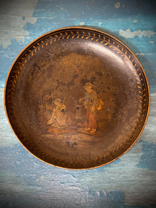 Antique 19th.C Papier-Mâché Lacquered Chinese Tray Plate Bowl / Chinoiserie A