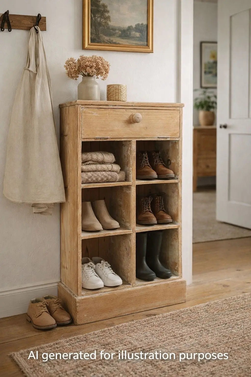 Rustic Pine Shoe Cupboard Pigeon Hole Cabinet Hall Storage Unit Drawer RUSTIC WAREHOUSE NORFOLK