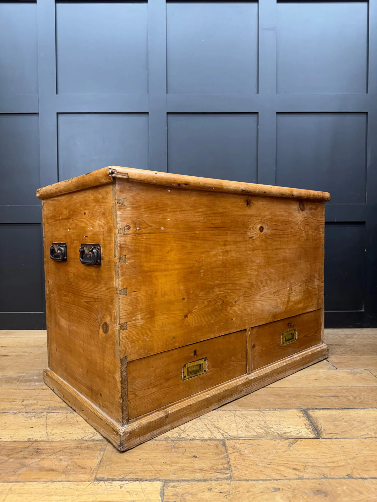 Antique Victorian Pine Mule Chest Blanket Box Storage Trunk Drawers TV Stand