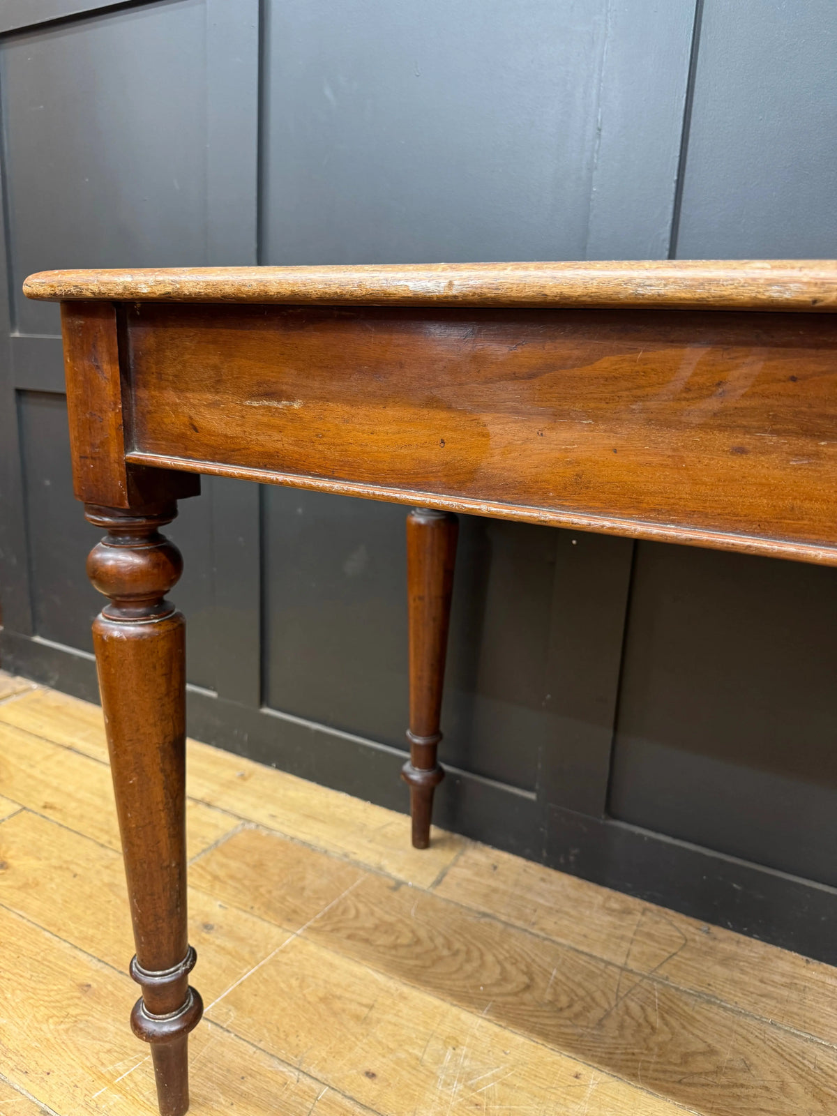 Antique Victorian Mahogany Writing Desk Console Side Hall Table Rexine Top