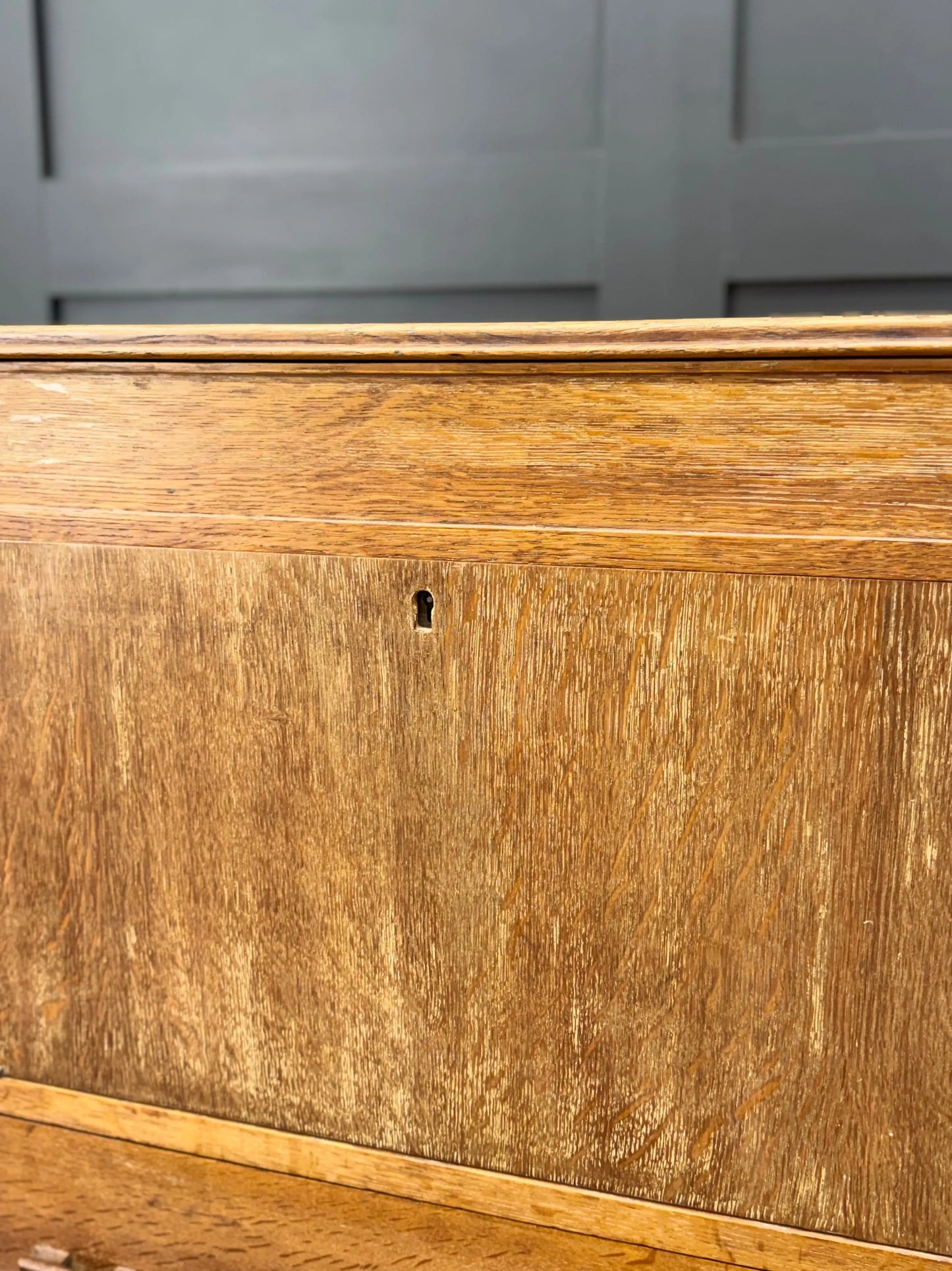 1930s Art Deco Limed Oak Bureau Chest of Drawers Writing Desk  Mirror Tallboy