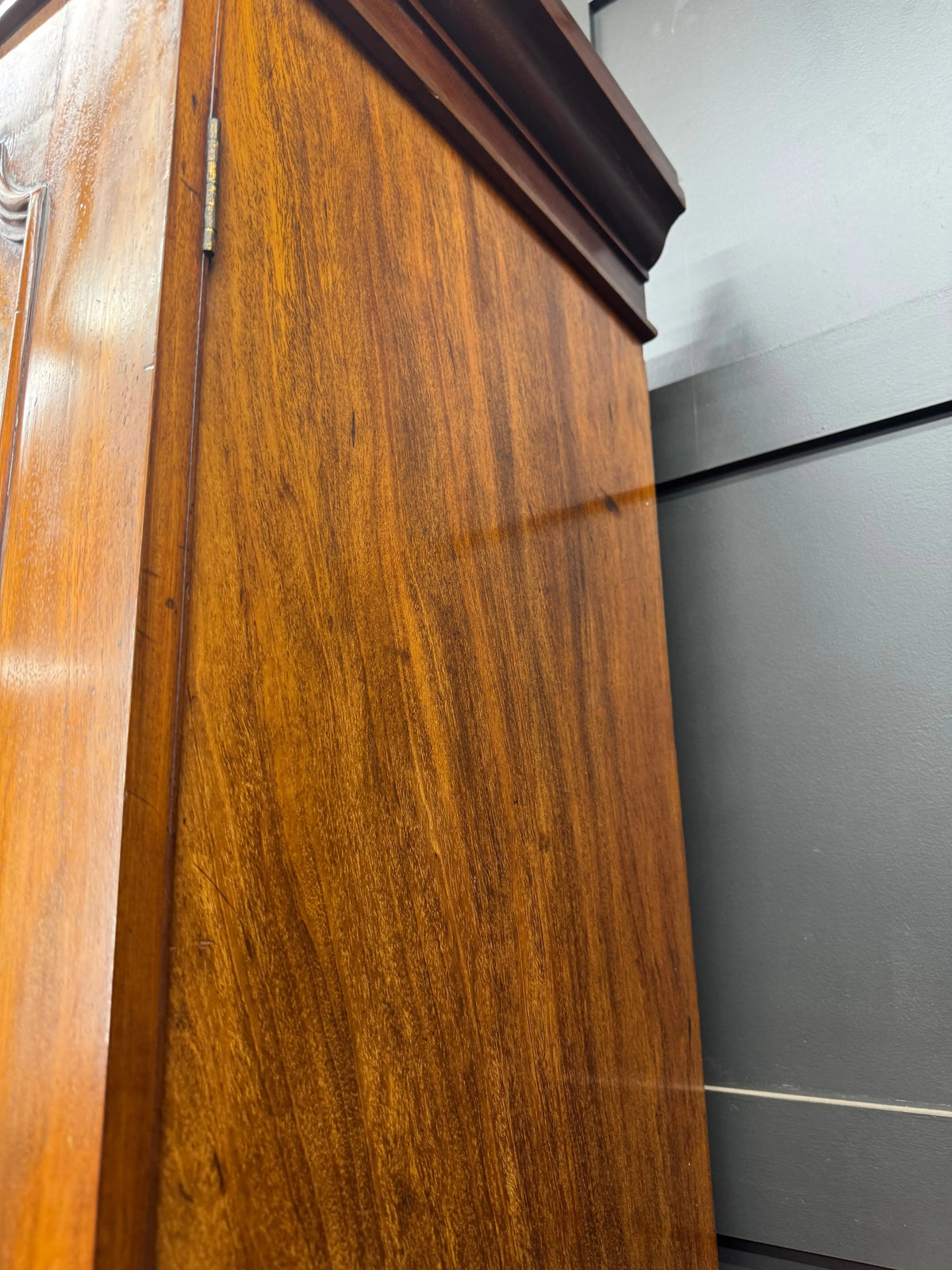 Antique Victorian Flame Mahogany Double Wardrobe Armoire Linen Cupboard Drawer