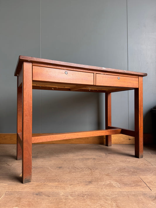 Vintage School Lab Bench Iroko Top Beech Frame Kitchen Island Table Desk drawers