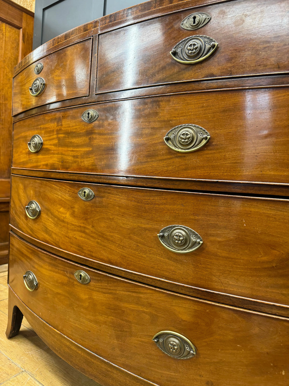 Antique Regency Mahogany Bow Front Chest Drawers Georgian Inlaid Bedroom
