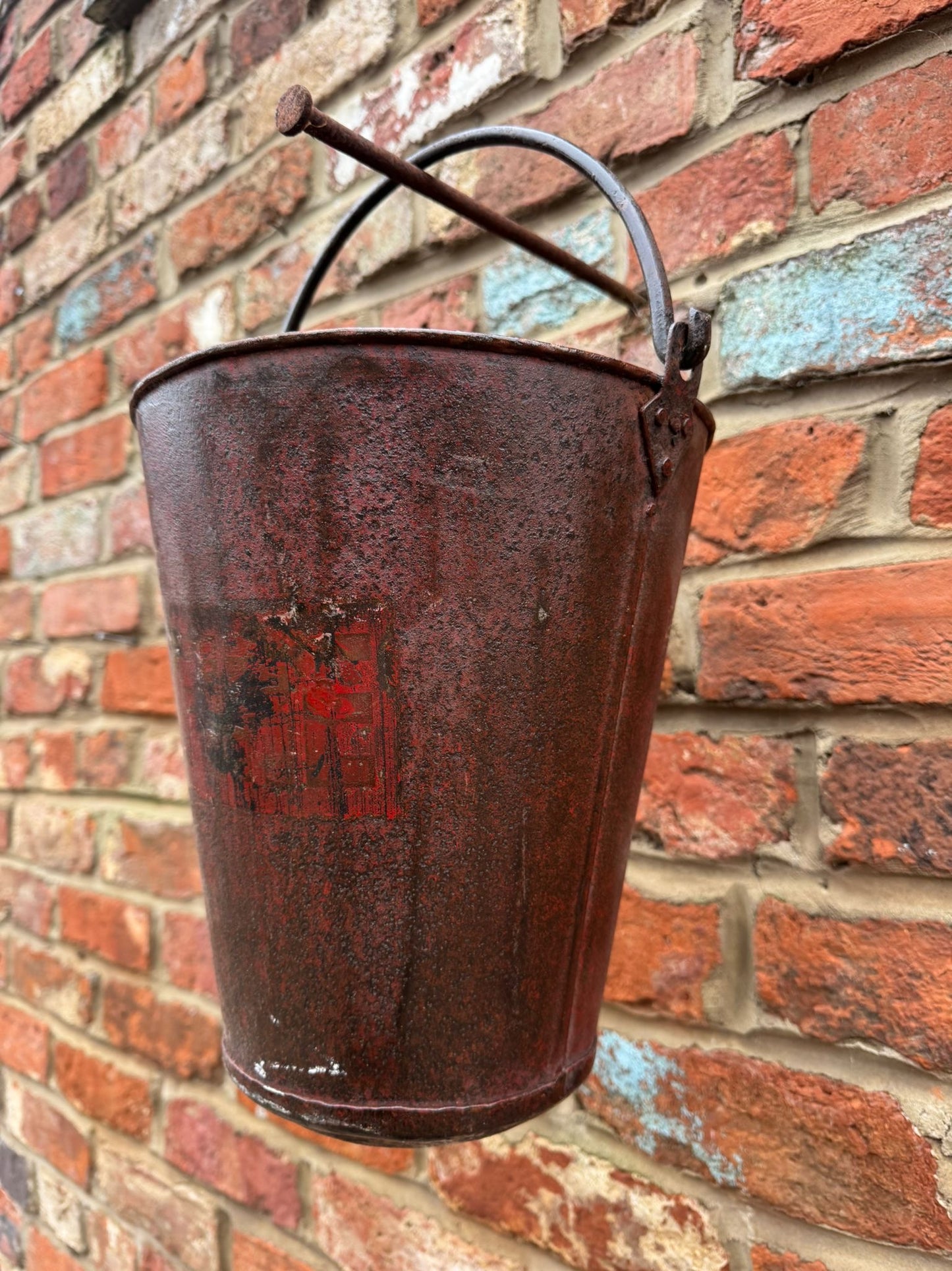 Vintage Galvanised Hanging Fire Bucket Basket / Plant Pot / Planter Pail B