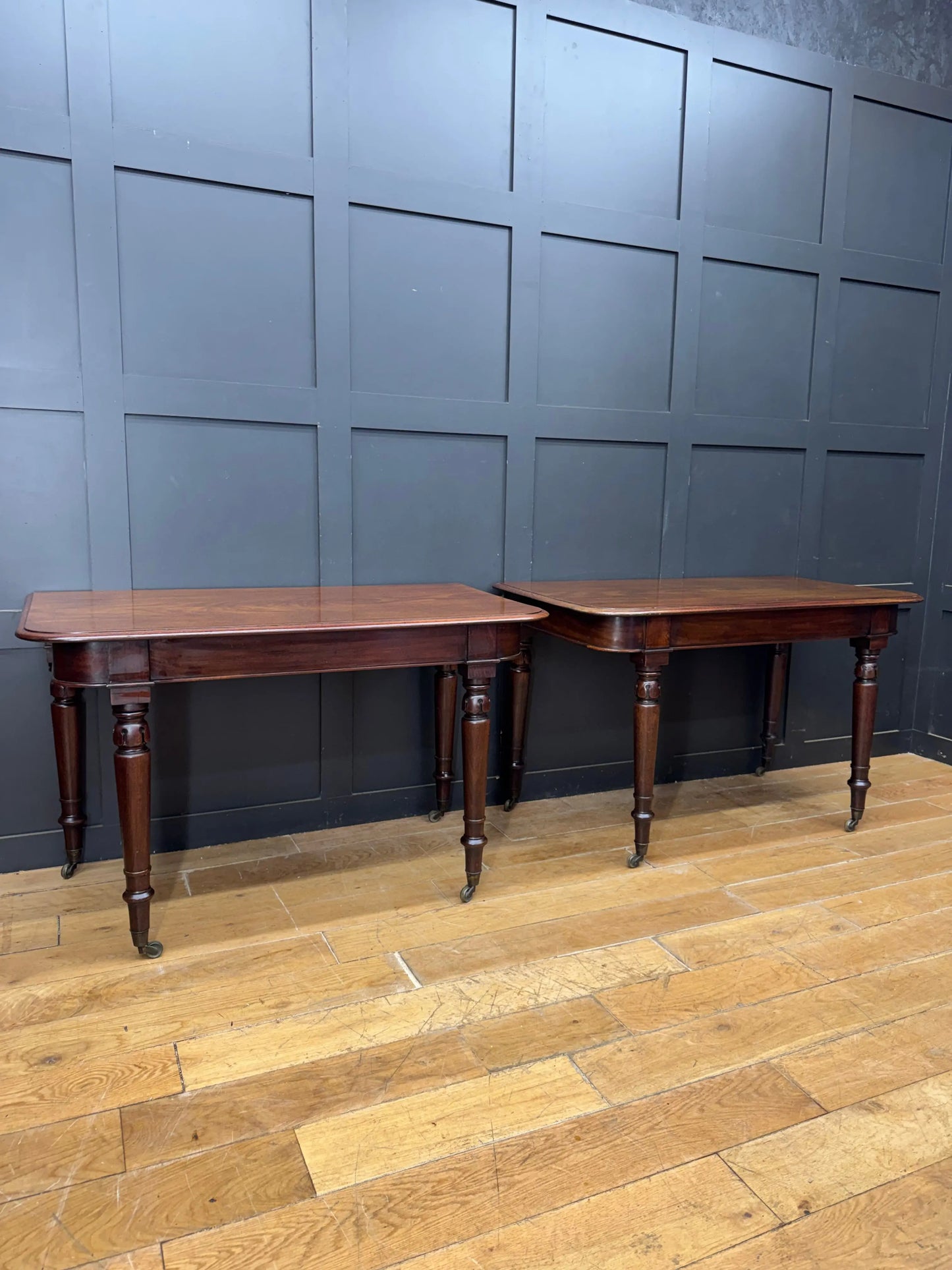 Pair Antique Mahogany Side Tables Console Hall Sofa Tables /desks on Castors