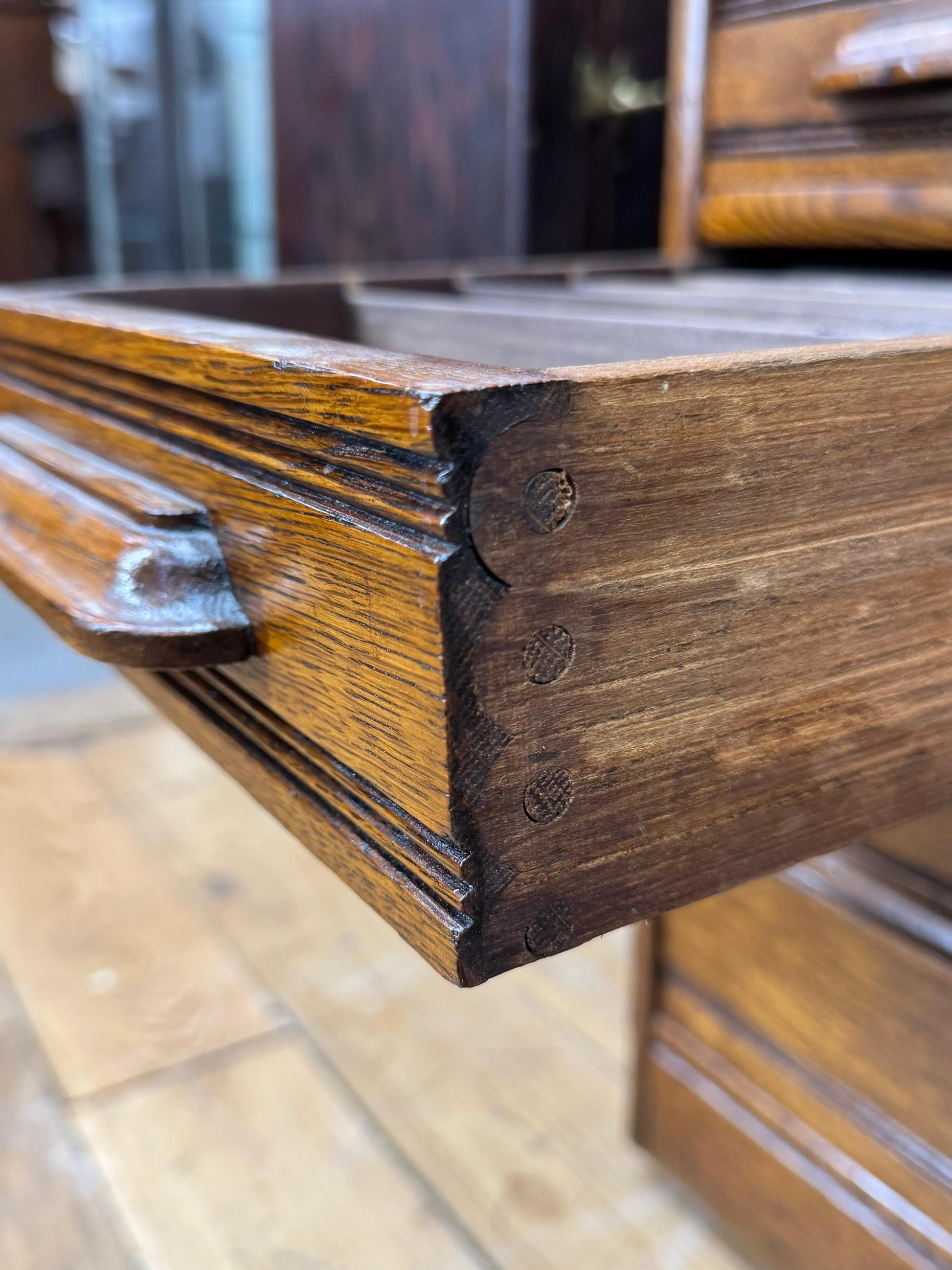 Edwardian Oak Roll Top Pedestal Desk Writing Desk With Fitted Interior RUSTIC WAREHOUSE NORFOLK