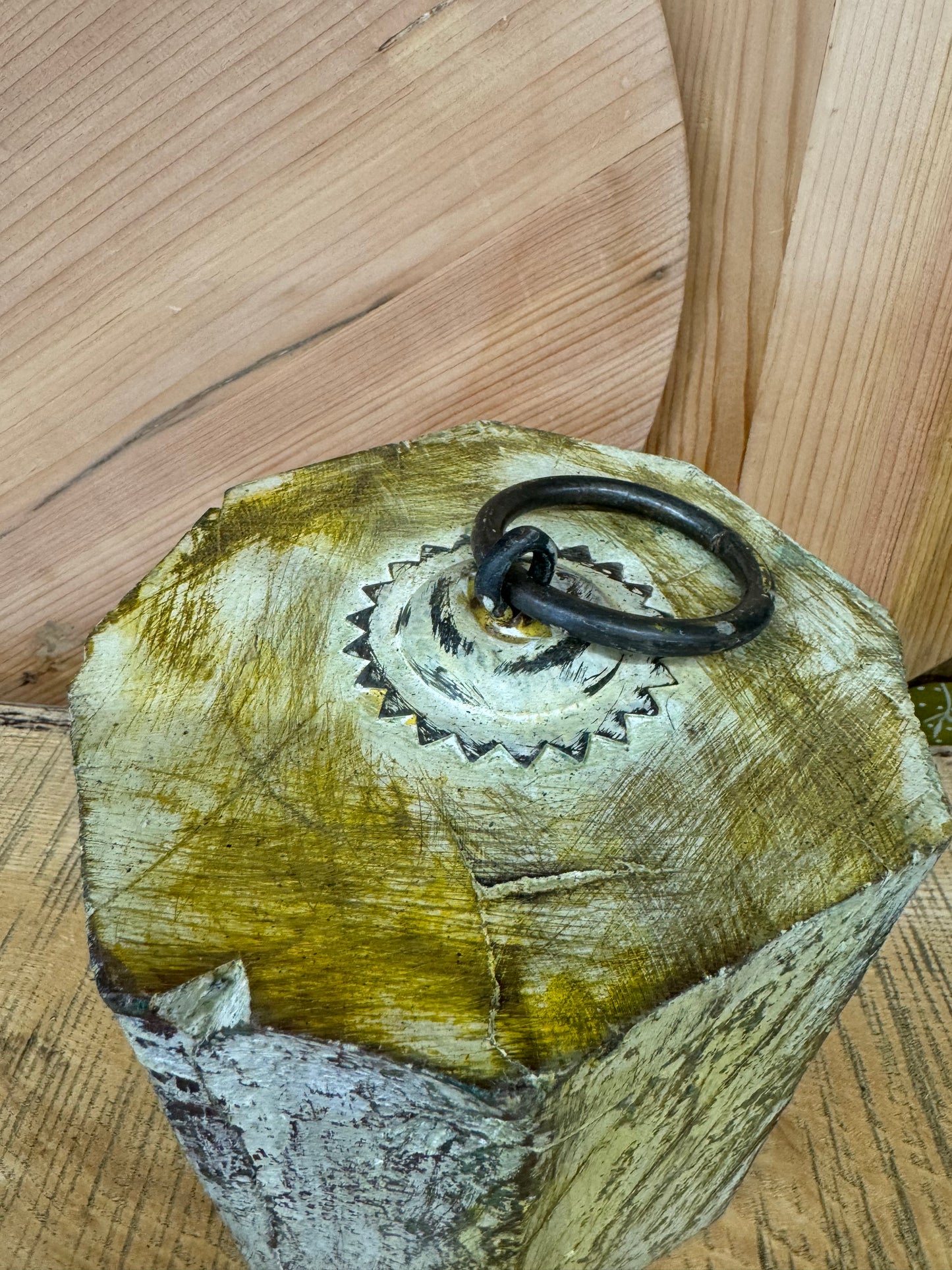 Wooden Door Stop / Reclaimed Painted Door Stop / Beach House Decor / Distressed