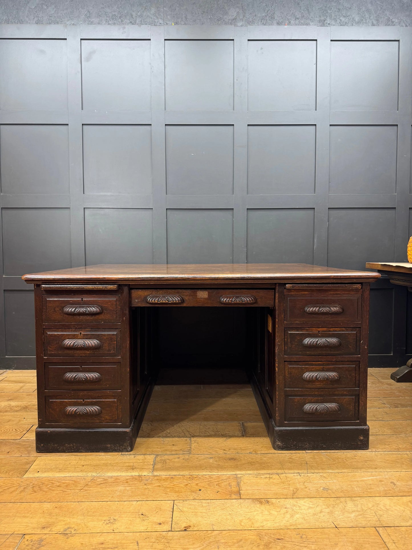 Antique Oak Partners Desk Large Double Sided Pedestal Desk Station Masters