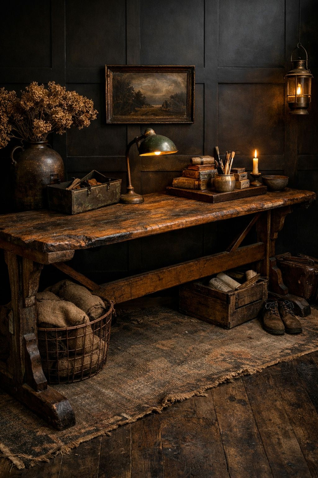 Antique Reclaimed School Workbench / Long Rustic Table / Kitchen Table Desk