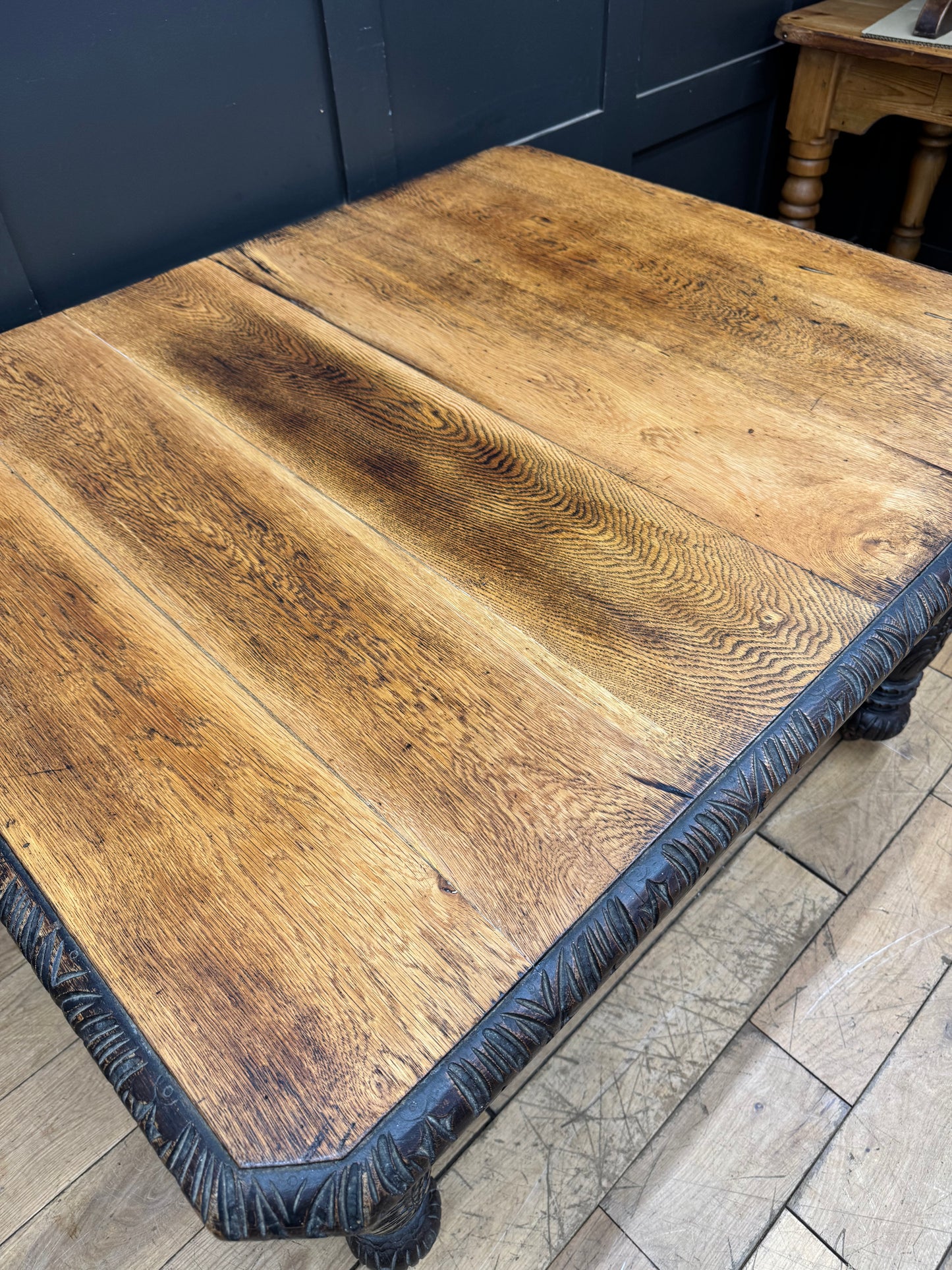 Antique Carved Oak Dining Kitchen farmhouse Table / Victorian