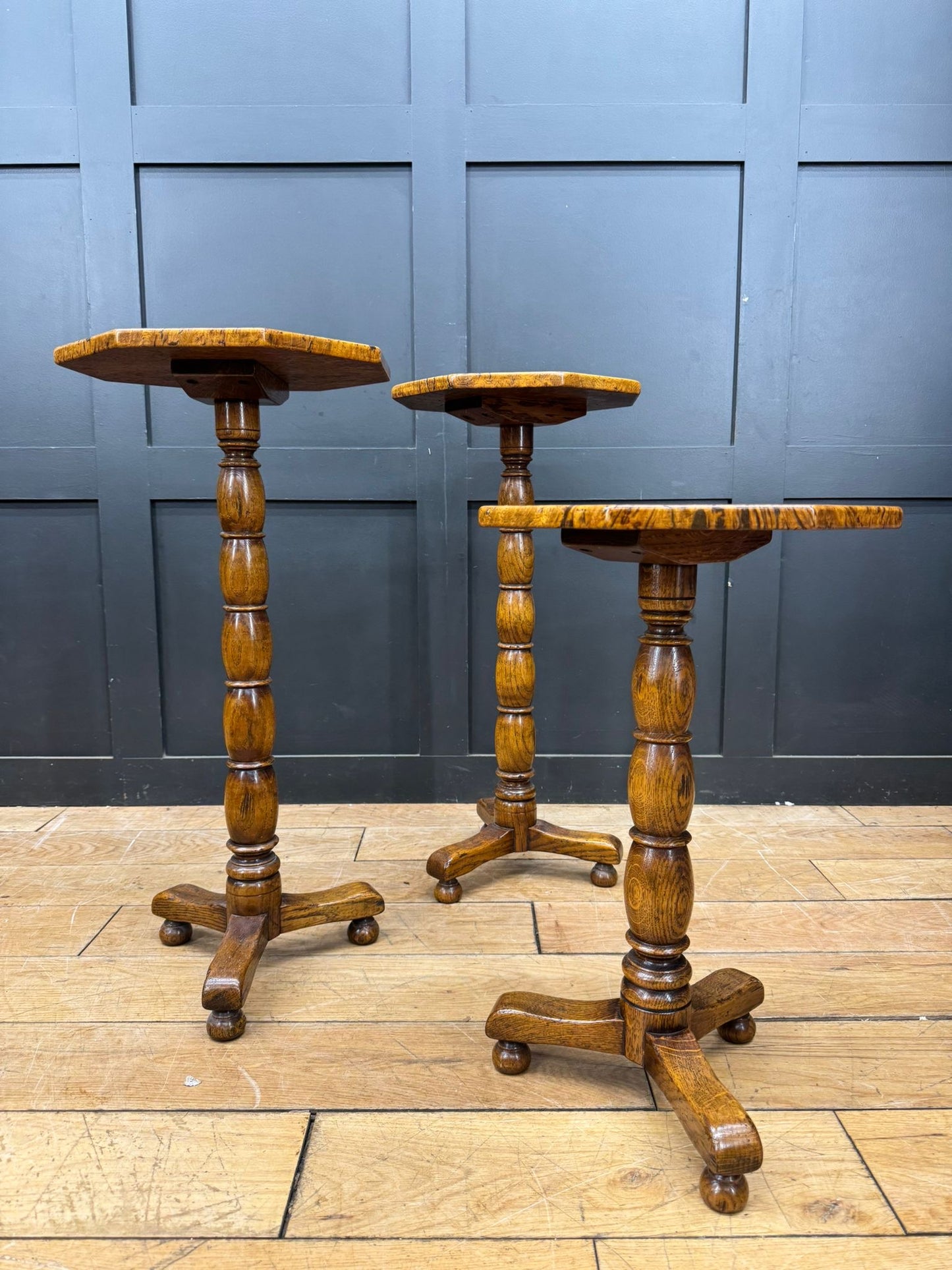 Trio of Vintage Burr Oak Wine Tables English Oak Side Lamp Tables Stunning!
