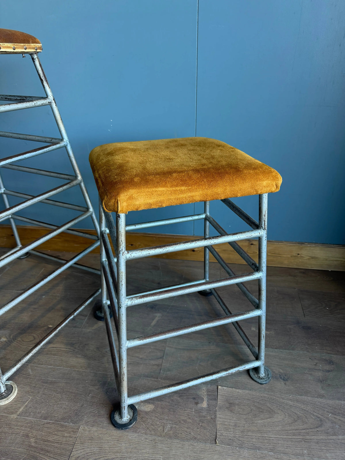 Vintage Industrial School Gym Parkour Stools Set of 3 PE Equipment Bar Seating
