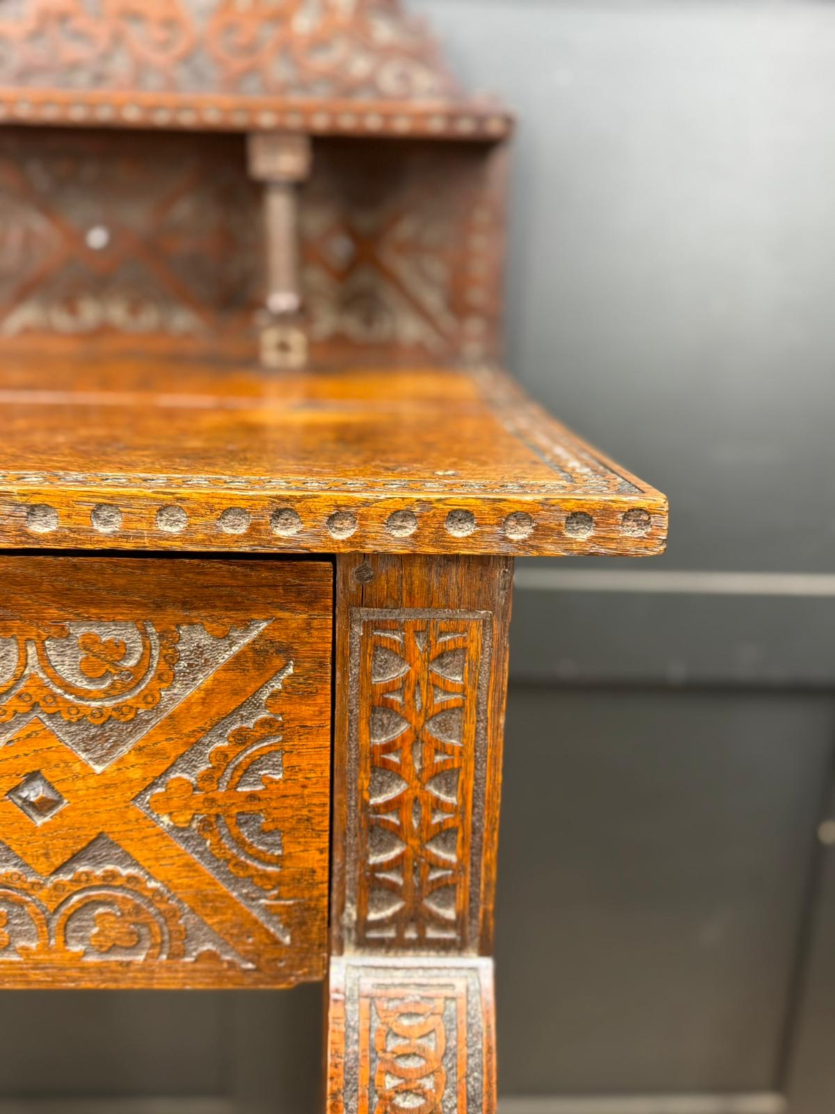 Antique Anglo-Indian Carved Oak Hall Table / Antique Console Side Table