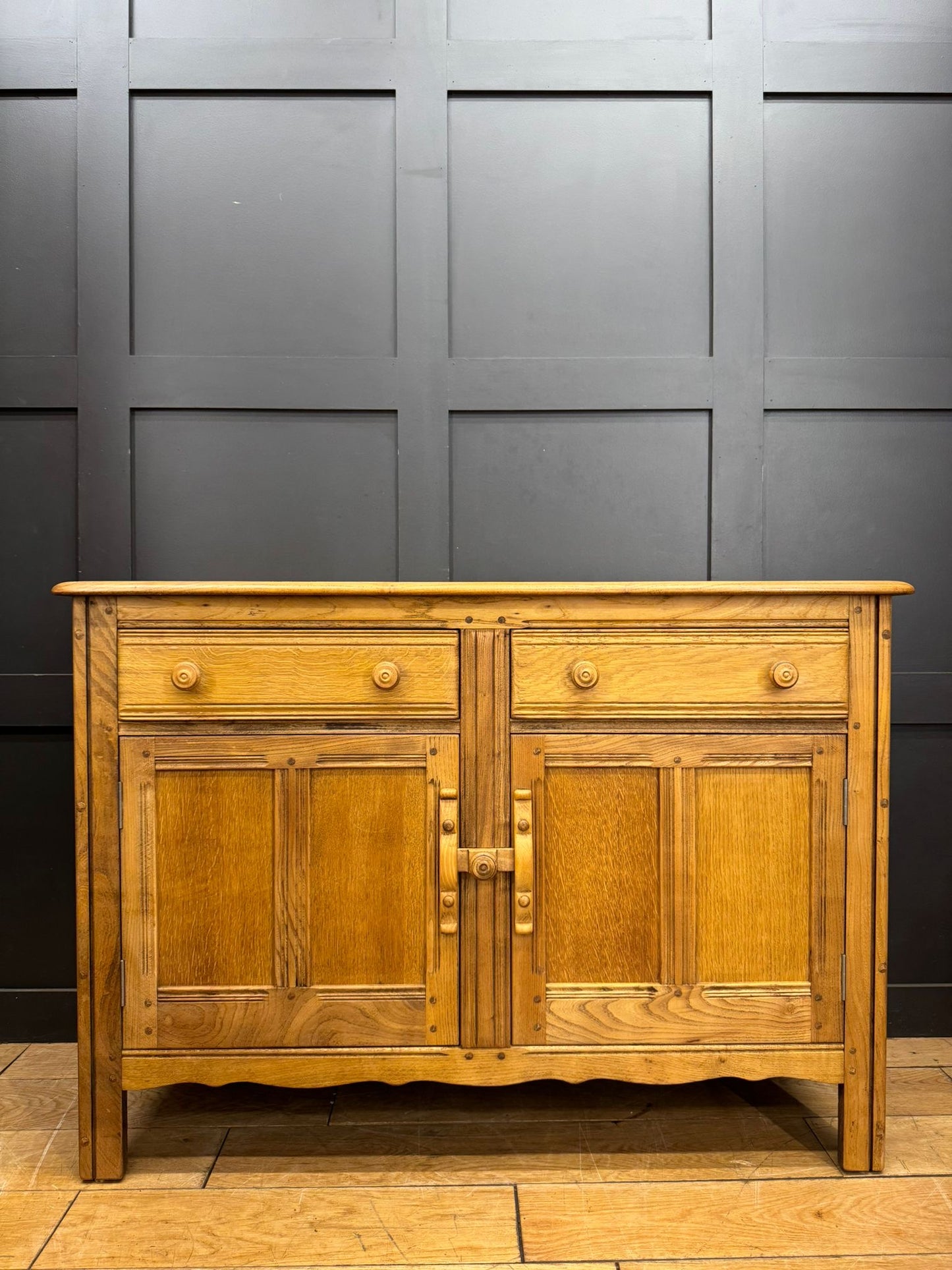 Vintage Ercol Elm Sideboard Cupboard with Drawers – Rustic Waxed Finish