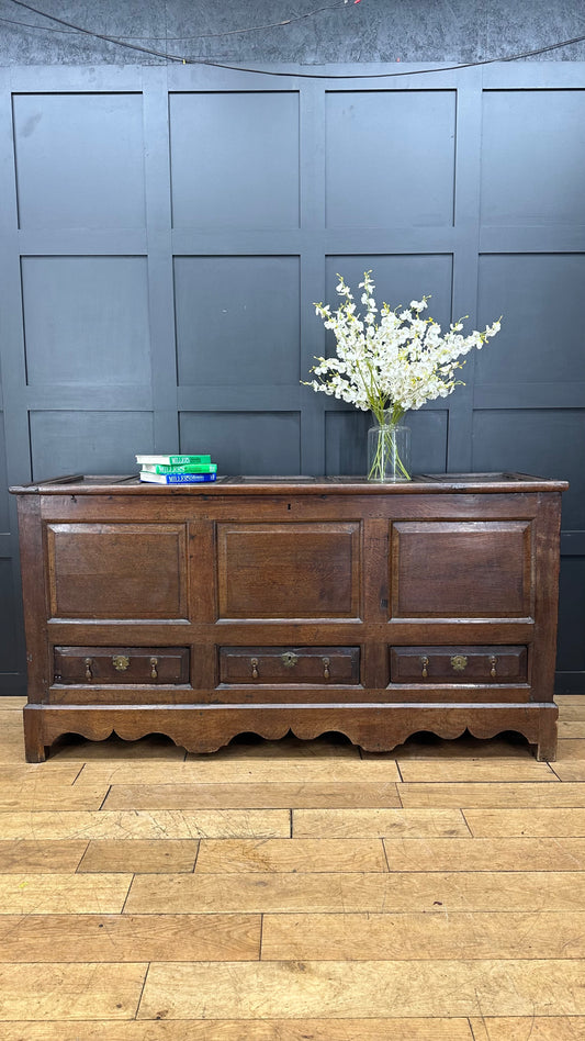 Antique Large Solid Oak Coffer / TV Stand / Antique Mule Chest/  Georgian Chest