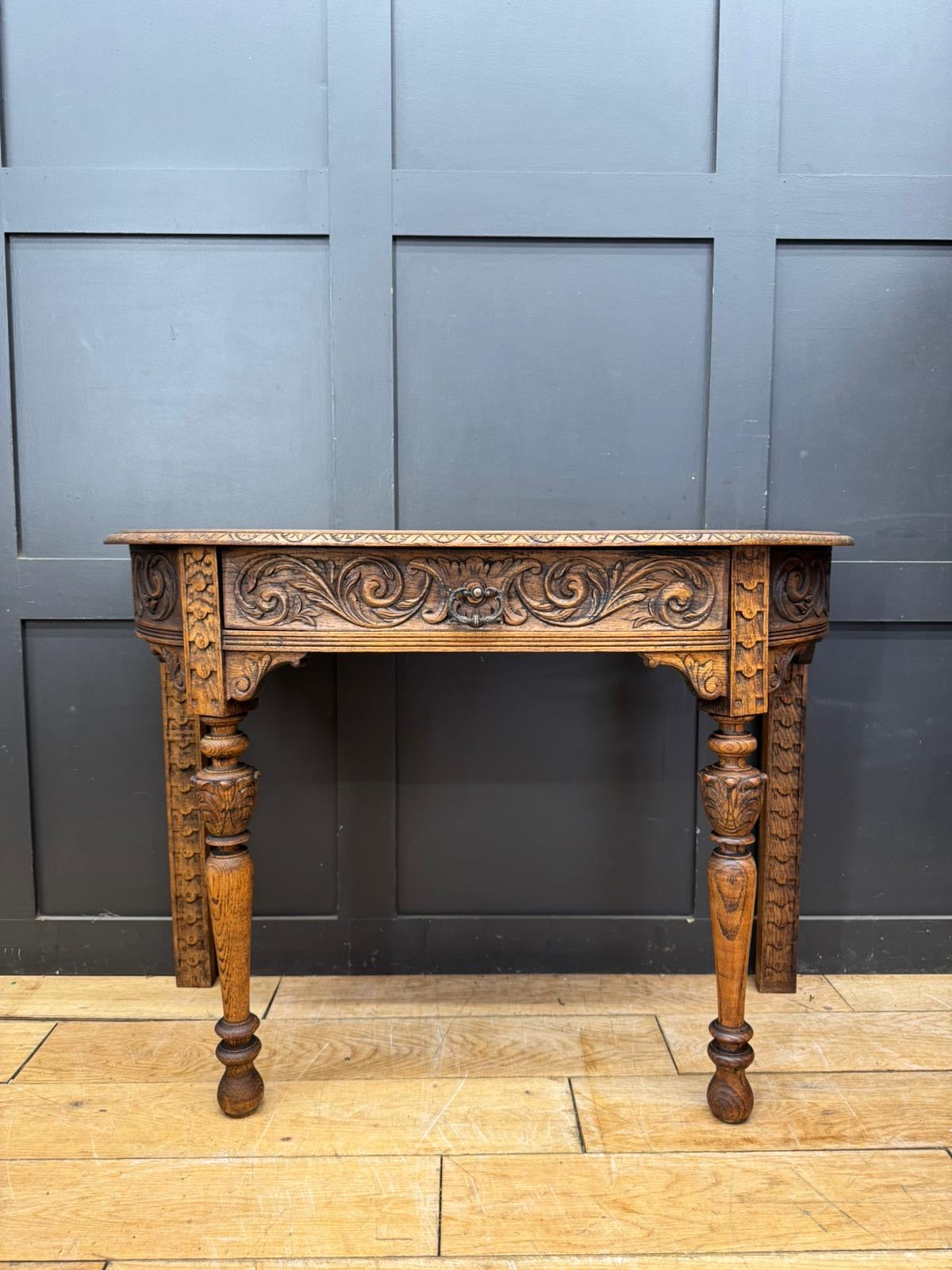 Antique Carved Oak Side Table Console Table Hall Table Drawer Desk Furniture