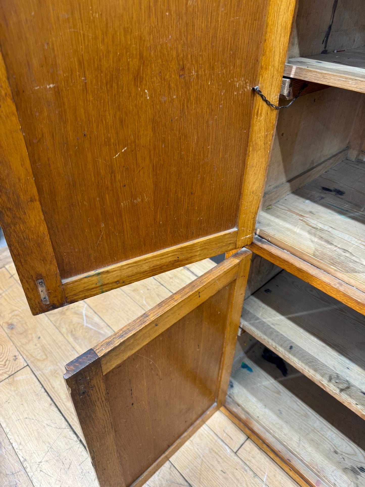 Antique Oak School Cupboard / Four Door Storage Cabinet / Science Art Cupboard