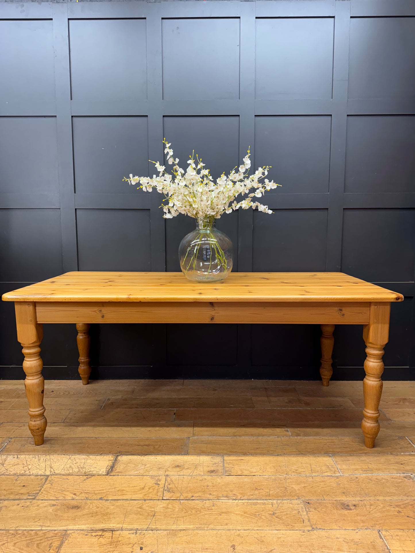 Large Vintage Solid Pine Farmhouse Dining Kitchen Table Turned Legs 183cm Rustic