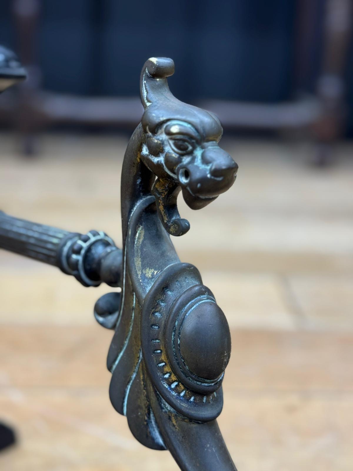 Antique Fireplace Fender – Iron & Brass Griffin Ends Victorian Hearth Guard