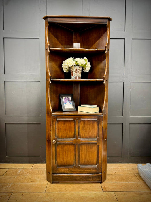 Vintage Ercol Dark Elm Corner Cabinet with Cupboard & Shelves