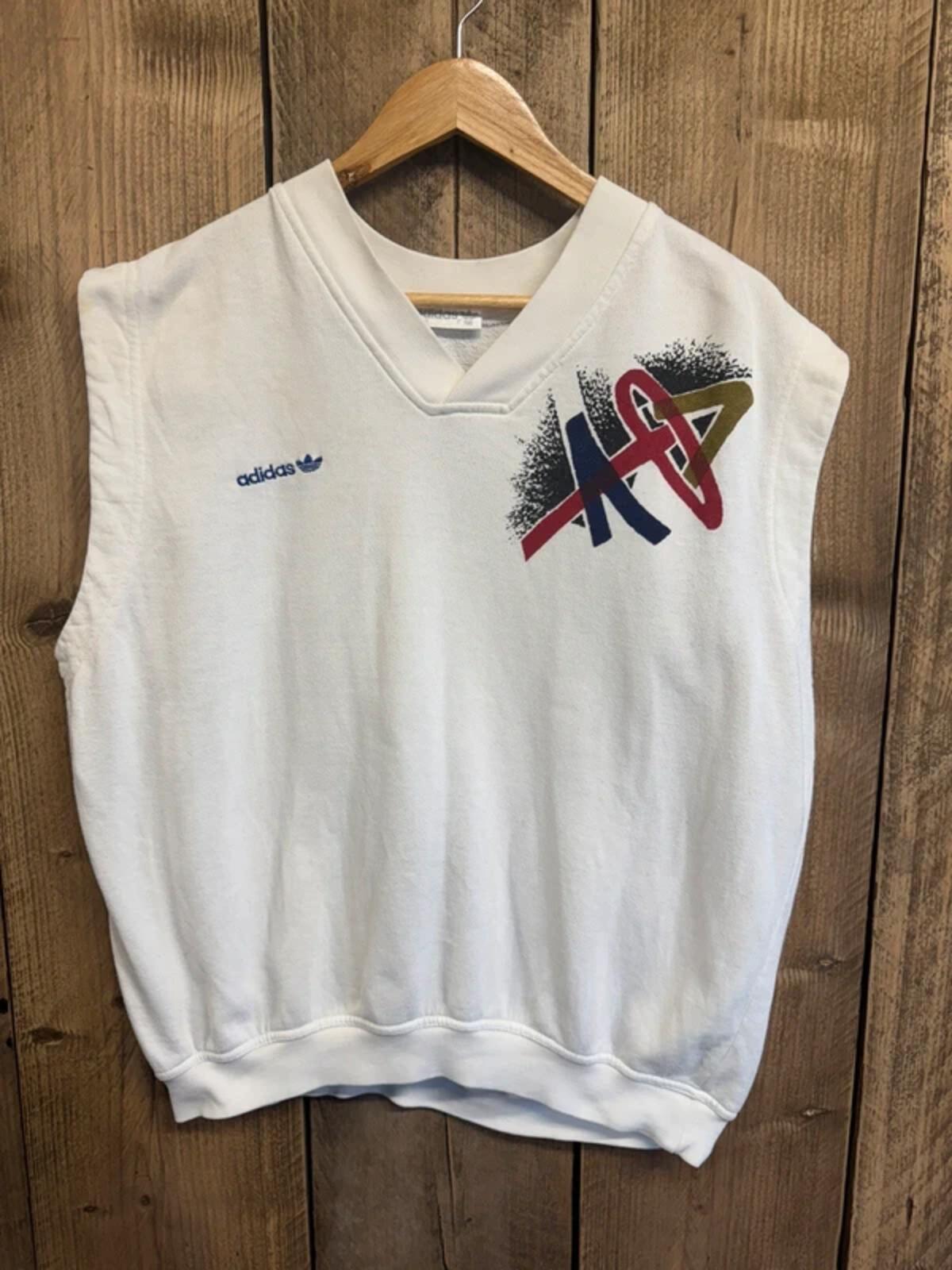 Vintage 1980s Adidas Stefan Edberg sleeveless Jumper Tank Top Large #325