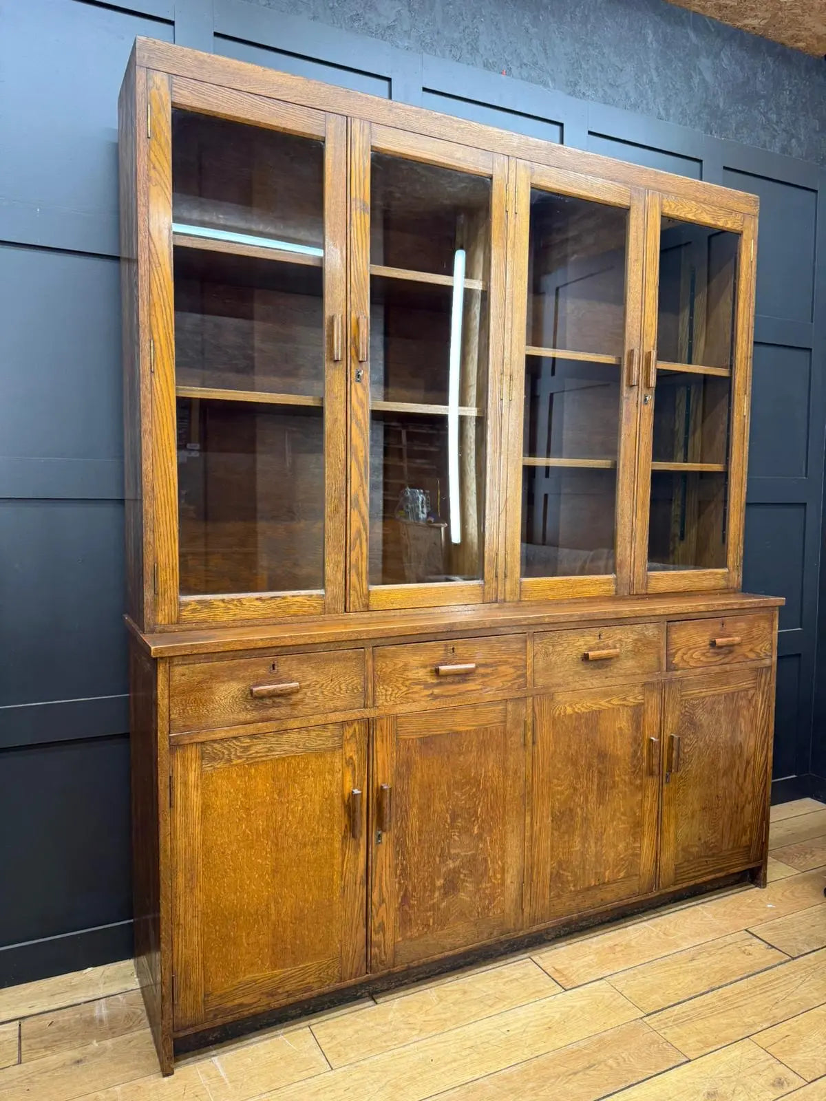 Antique Oak School Science Cabinet Glazed Display Bookcase Cupboard Pantry RUSTIC WAREHOUSE NORFOLK