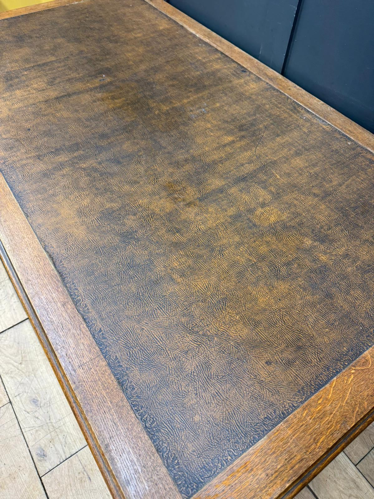 Antique Oak Leather Top Writing Desk /Console Table With Drawers