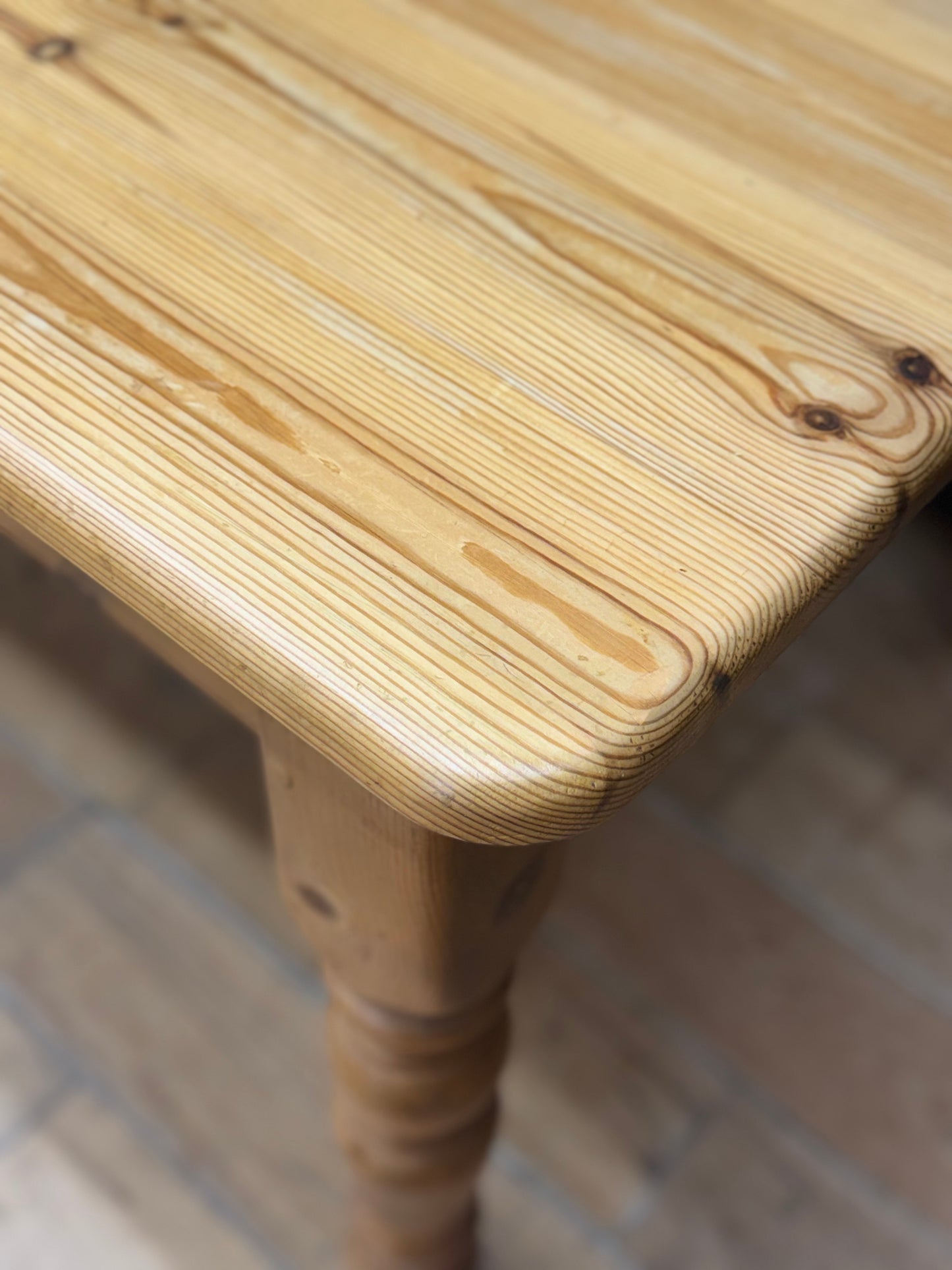 Large Vintage Solid Pine Farmhouse Dining Kitchen Table Turned Legs 183cm Rustic