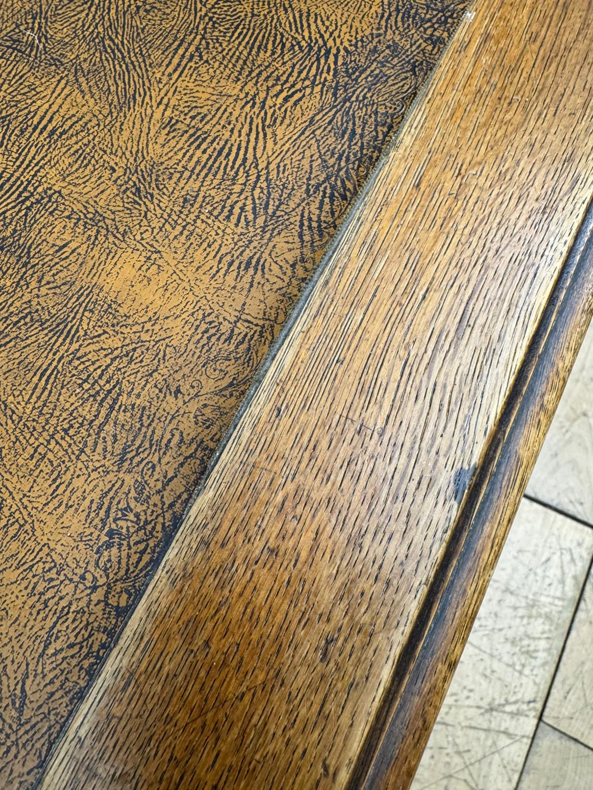 Antique Oak Leather Top Writing Desk /Console Table With Drawers
