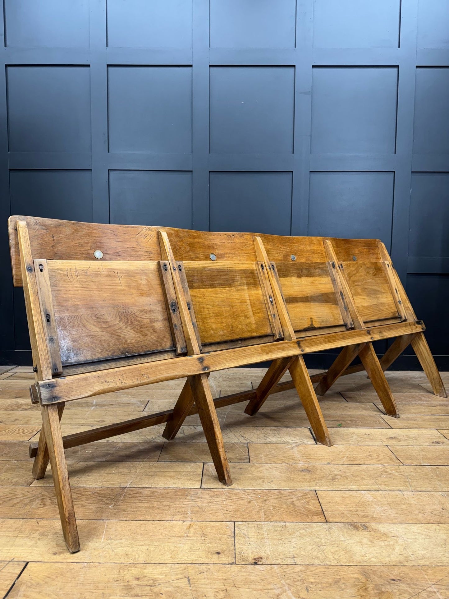 Salvaged Antique Oak Church Chairs Bench Seat / Hallway Folding Seating
