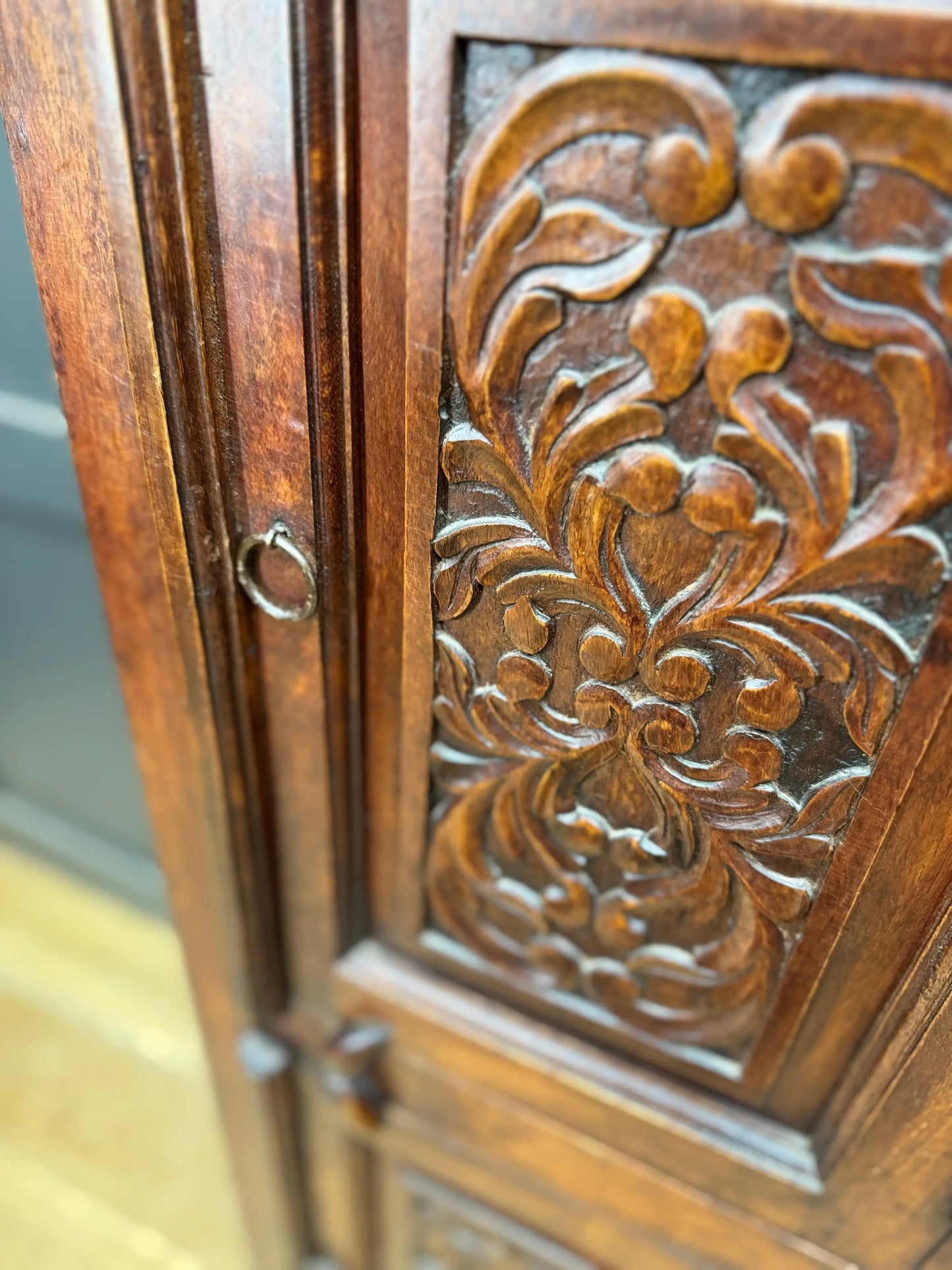 Vintage Indian Style Cupboard Carved Hardwood Storage Cabinet Hallway Bedroom