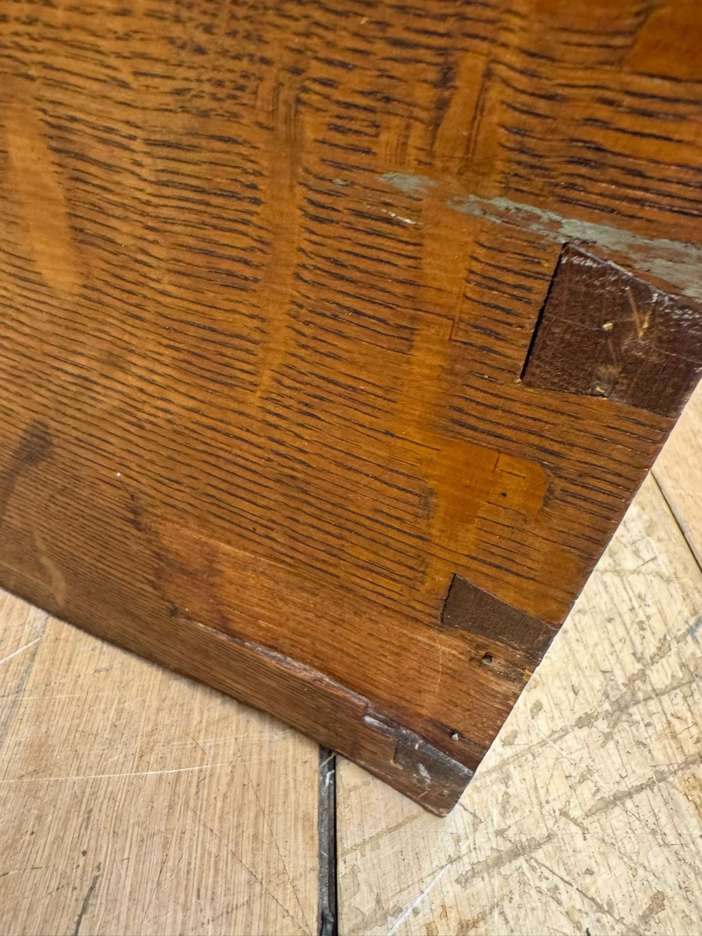 Antique Oak Box Trunk Chest Coffee Table Storage Brass Handles Campaign Style