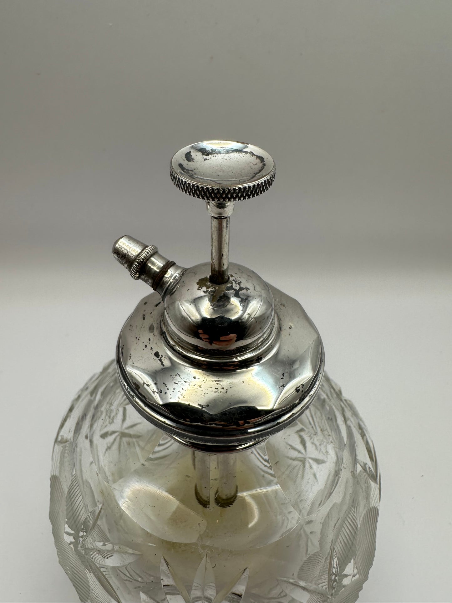 Antique Silver Topped Cut Glass Scent Atomiser Bottle/ Dressing Table