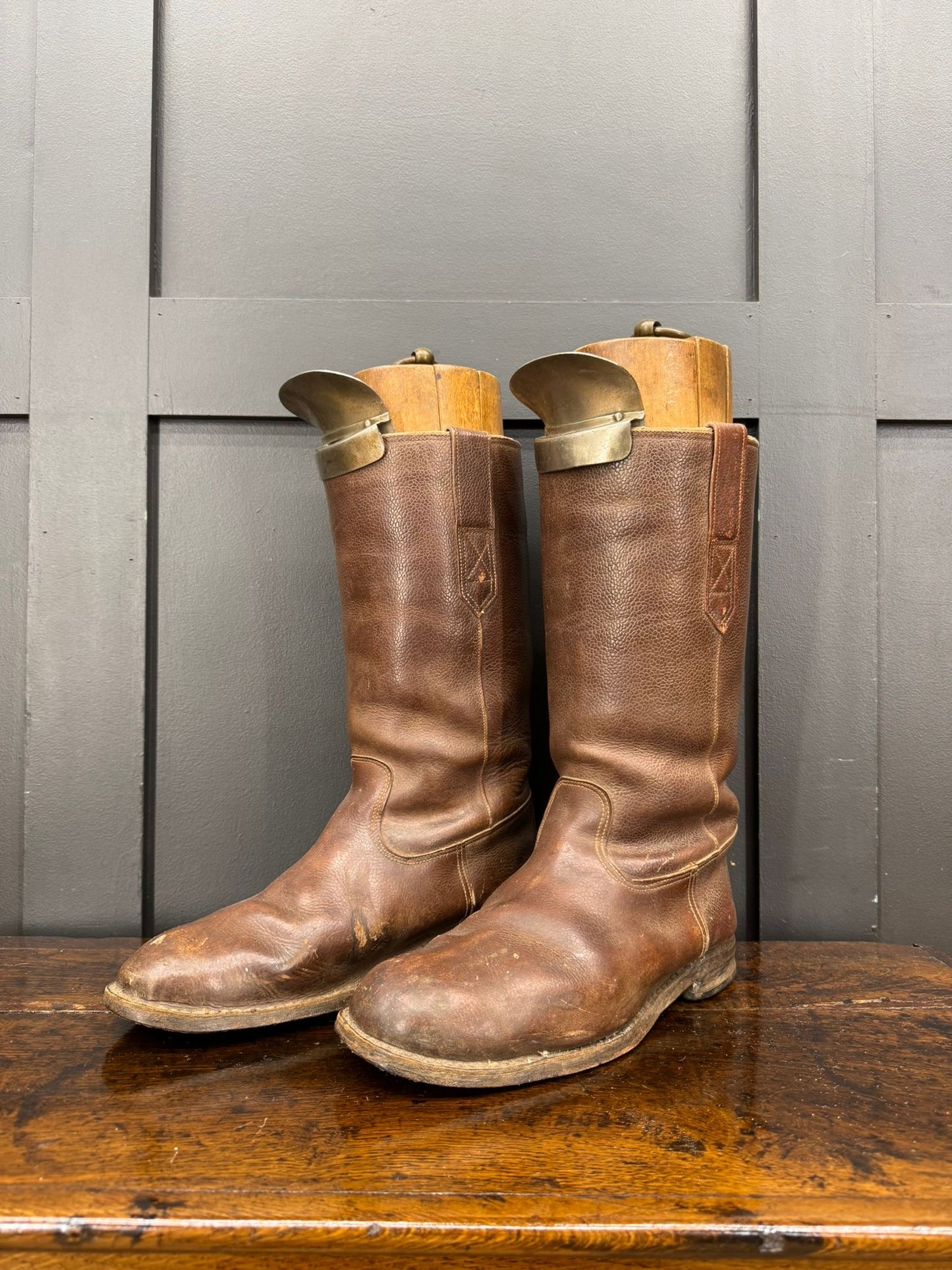 WWII Military Brown Leather Flying Army Boots with Boot Trees Jack Boots