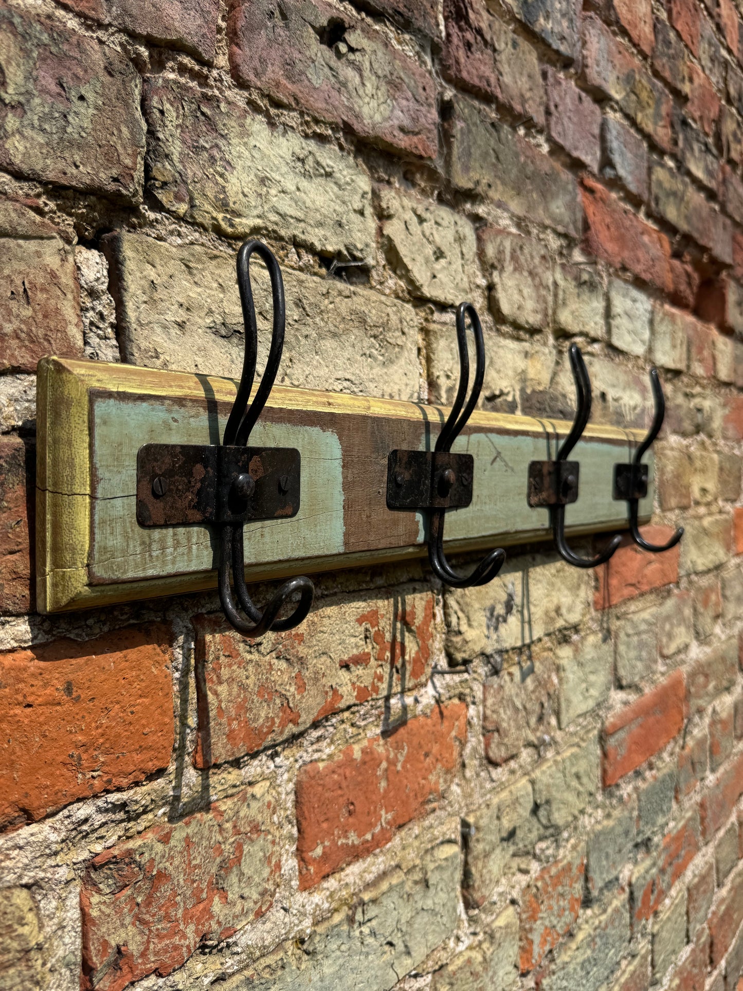 Reclaimed Wooden Coat Hooks / Vintage Rustic Coat Pegs / 4 Hook Coat Hat Rack I